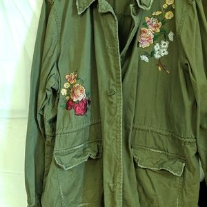 Army Green Jacket with embroidered flowers